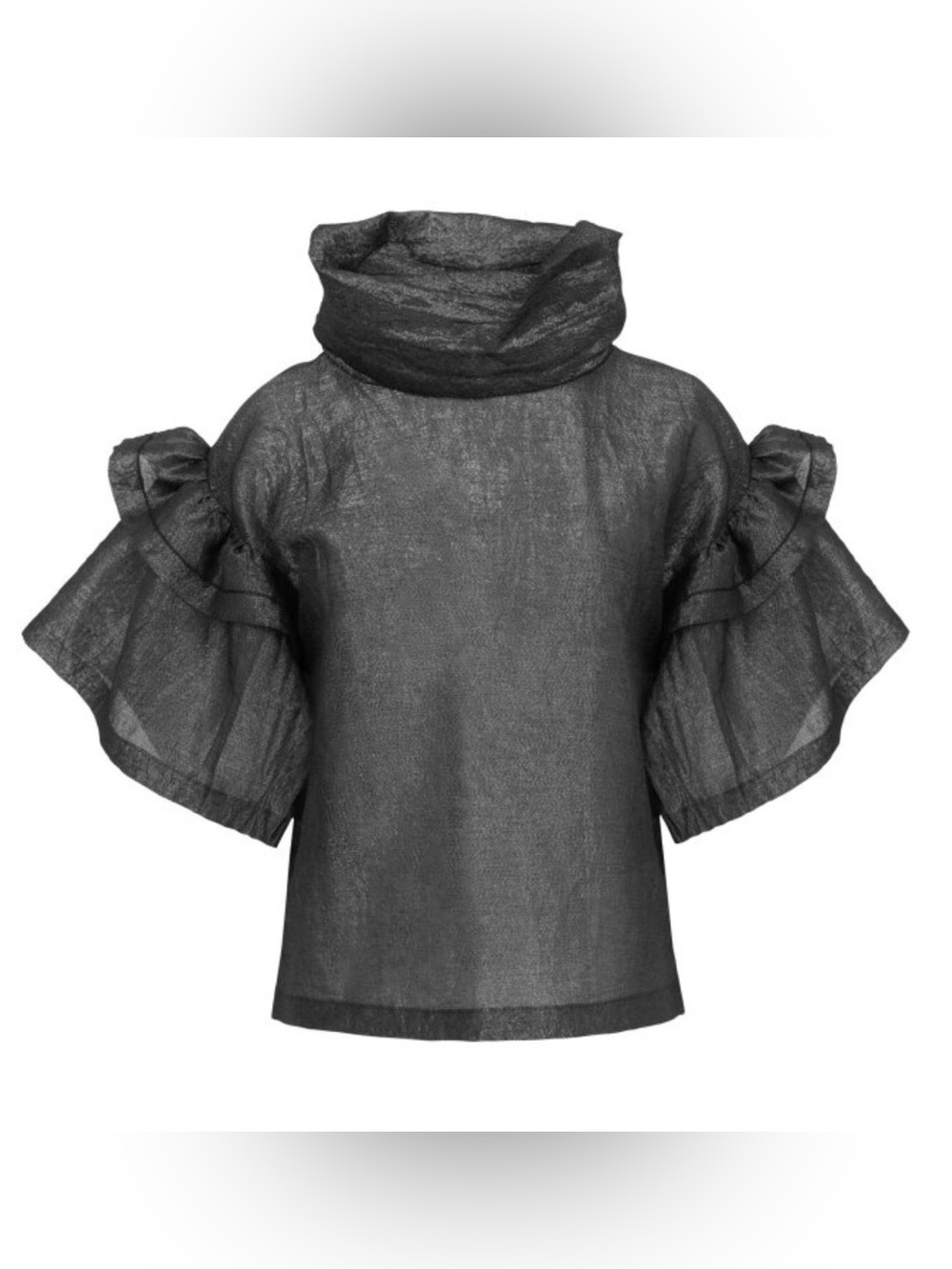 Xenia Boutique Black Sheer Top Alge Puff Sleeve Turtleneck Top